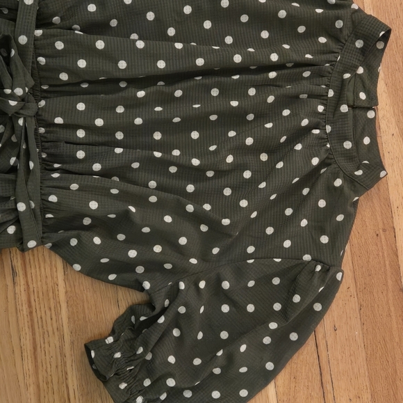 Tommy Hilfiger mock neck olive green polka dot dress SIZE 14 - Picture 3 of 6